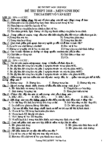 Đề tham khảo thi THPT năm 2018 môn Sinh học - Trường THCS&THPT Võ Văn Kiệt (Có đáp án)
