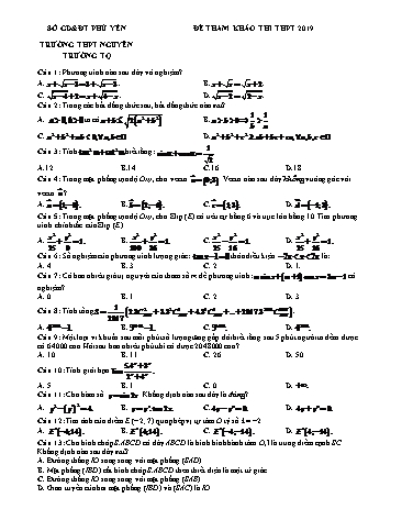 Đề tham khảo thi THPT Quốc gia 2019 môn Toán - Trường THPT Nguyễn Trường Tộ (Có đáp án)