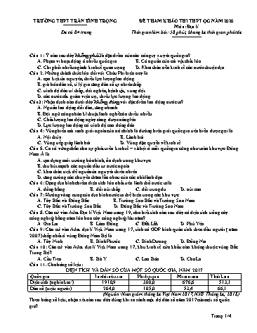 Đề tham khảo thi THPT Quốc gia năm 2020 môn Địa lí - Trường THPT Trần Bình Trọng (Có đáp án)