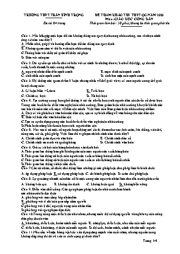 Đề tham khảo thi THPT Quốc gia năm 2020 môn Giáo dục công dân - Trường THPT Trần Bình Trọng (Có đáp án)
