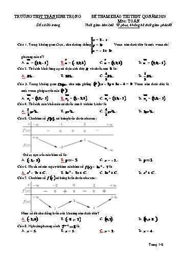 Đề tham khảo thi THPT Quốc gia năm 2020 môn Toán - Trường THPT Trần Bình Trọng (Có đáp án)