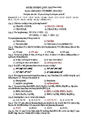 Đề tham khảo thi tốt nghiệp THPT Quốc gia môn Hóa học (Có đáp án)