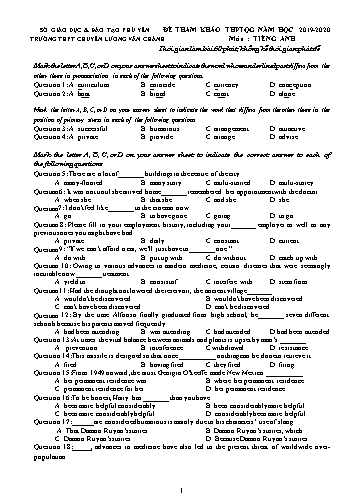 Đề tham khảo THPT Quốc gia môn Tiếng Anh - Năm học 2019-2020 - Trường THPT chuyên Lương Văn Chánh