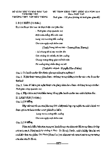 Đề tham khảo THPT Quốc gia năm 2019 môn Ngữ văn - Trường THPT Tôn Đức Thắng (Có đáp án)