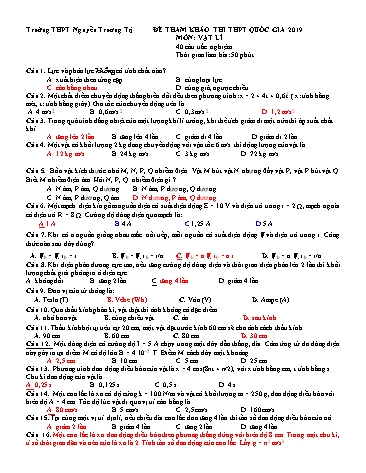 Đề tham khảo THPT Quốc gia năm 2019 môn Vật lí - Trường THPT Nguyễn Trường Tộ (Có đáp án)