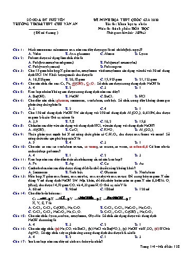Đề tham khảo THPT Quốc gia năm 2020 môn Hóa học - Trường THCS&THPT Chu Văn An (Có đáp án)