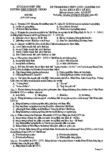 Đề tham khảo THPT Quốc gia năm 2020 môn Lịch sử - Trường THPT Tôn Đức Thắng (Có đáp án)