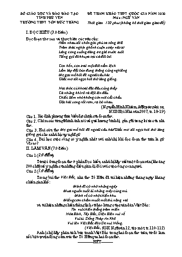 Đề tham khảo THPT Quốc gia năm 2020 môn Ngữ văn - Trường THPT Tôn Đức Thắng (Có đáp án)