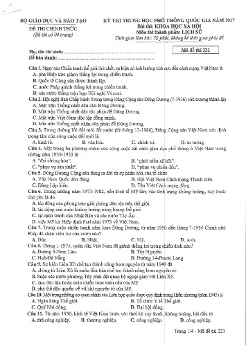 Đề thi chính thức kỳ thi Trung học Phổ thông Quốc gia năm 2017 môn Lịch sử - Mã đề thi 321