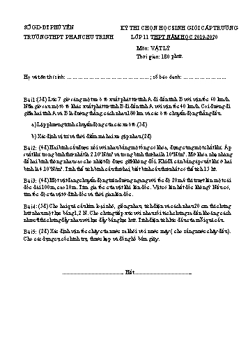 Đề thi chọn học sinh giỏi cấp trường lớp 11 THPT môn Vật lý - Năm học 2019-2020 - Trường THPT Phan Chu Trinh (Có đáp án)