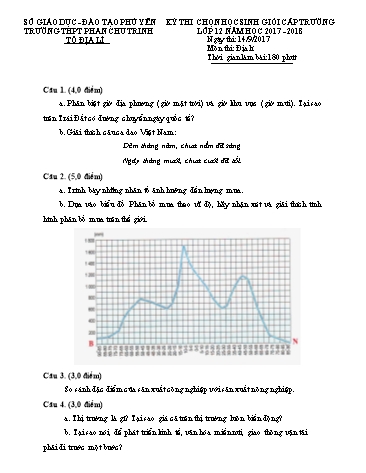 Đề thi chọn học sinh giỏi cấp trường môn Địa lí Lớp 12 - Năm học 2017-2018 - Trường THPT Phan Chu Trinh (Có đáp án)
