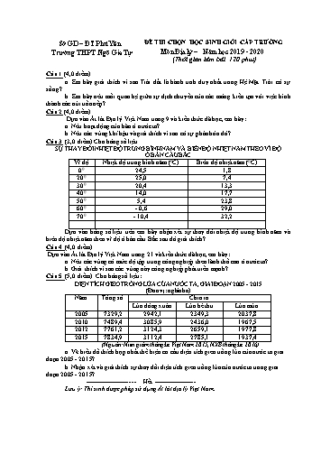Đề thi chọn học sinh giỏi cấp trường môn Địa lý - Năm học 2019-2020 - Trường THPT Ngô Gia Tự (Có đáp án) Đề thi chọn học sinh giỏi cấp trường môn Địa lý - Năm học 2019-2020 - Trường THPT Ngô Gia Tự (Có đáp án)