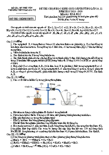 Đề thi chọn học sinh giỏi cấp trường môn Hóa học Lớp 10, 11 - Năm học 2019-2020 - Trường THPT Ngô Gia Tự