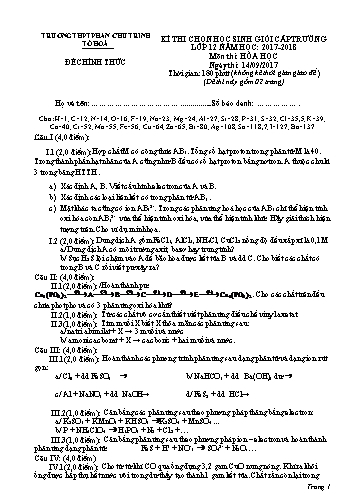 Đề thi chọn học sinh giỏi cấp trường môn Hóa học Lớp 12 - Năm học 2017-2018 - Trường THPT Phan Chu Trinh (Có đáp án)