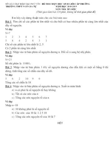 Đề thi chọn học sinh giỏi cấp trường môn Tin học - Năm học 2018-2019 - Trường THPT ngô Gia Tự
