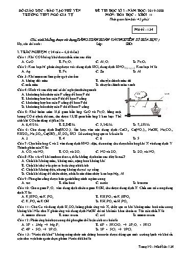 Đề thi học kì I môn Hóa học Khối 11 - Năm học 2019-2020 - Trường THPT Ngô Gia Tự (Có đáp án)