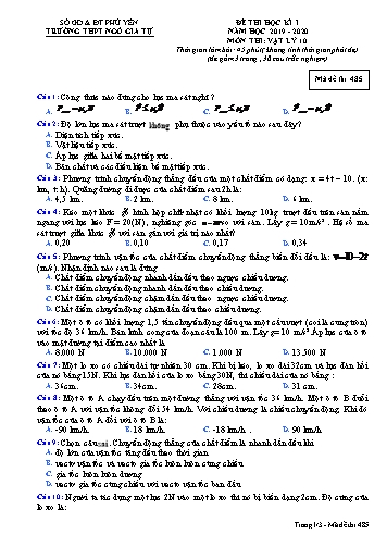 Đề thi học kì I môn Vật lý 10 - Năm học 2019-2020 - Trường THPT Ngô Gia Tự - Mã đề 485 (Có đáp án)
