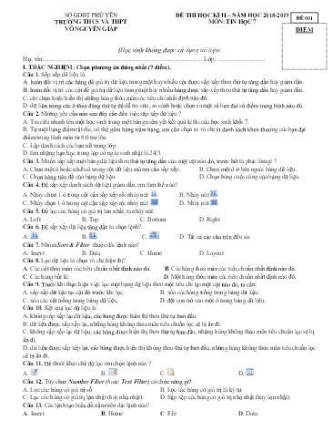Đề thi học kì II môn Tin học Lớp 7 - Năm học 2018-2019 - Trường THCS&THPT Võ Nguyên Giáp (Có đáp án)