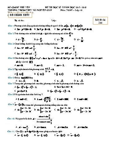 Đề thi học kì II môn Toán Lớp 10 - Năm học 2017-2018 - Trường THCS&THPT Võ Nguyên Giáp - Mã đề thi 244 (Có đáp án)