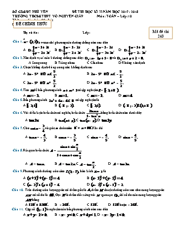 Đề thi học kì II môn Toán Lớp 10 - Năm học 2017-2018 - Trường THCS&THPT Võ Nguyên Giáp - Mã đề thi 243 (Có đáp án)