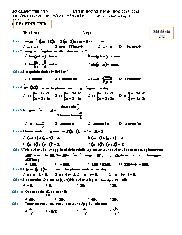 Đề thi học kì II môn Toán Lớp 10 - Năm học 2017-2018 - Trường THCS&THPT Võ Nguyên Giáp - Mã đề thi 242 (Có đáp án)