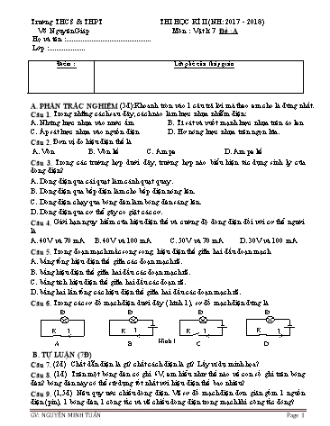 Đề thi học kì II môn Vật lí Lớp 7 - Năm học 2017-2018 - Nguyễn Minh Tuấn (Có đáp án)