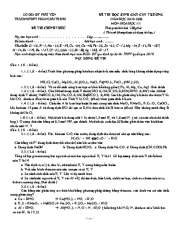 Đề thi học sinh giỏi cấp trường môn Hóa học Lớp 11 - Năm học 2019-2020 - Trường THPT Phan Chu Trinh (Có đáp án)