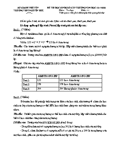 Đề thi học sinh giỏi cấp trường môn Tin học Khối 11 - Năm học 2019-2020 - Trường THPT Nguyễn Huệ (Có đáp án)