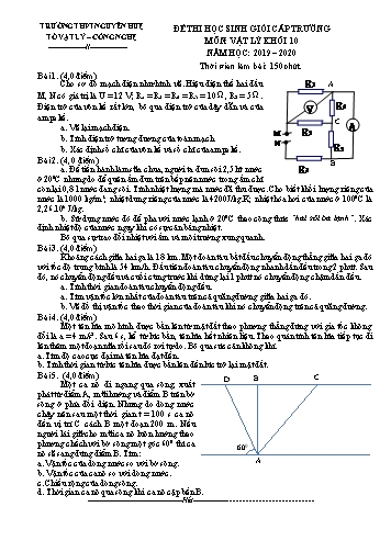 Đề thi học sinh giỏi cấp trường môn Vật lý Khối 10 - Năm học 2019-2020 - Trường THPT Nguyễn Huệ (Có đáp án)