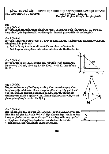 Đề thi học sinh giỏi cấp trường môn Vật lý Khối 11 - Năm học 2019-2020 - Trường THPT Nguyễn Huệ (Có đáp án)