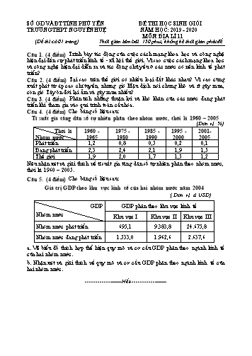 Đề thi học sinh giỏi môn Địa lí 11 - Năm học 2019-2020 - Trường THPT Nguyễn Huệ (Có đáp án)