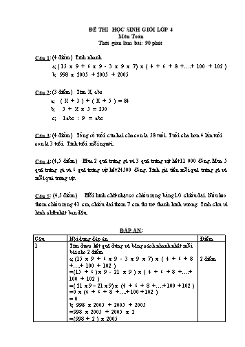 Đề thi học sinh giỏi môn Toán Lớp 4 (Có đáp án)
