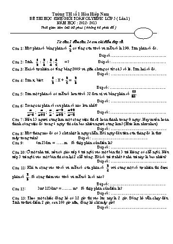 Đề thi học sinh giỏi Toán Olympic Lớp 5 (lần 1) - Năm học 2012-2013 (Có đáp án)