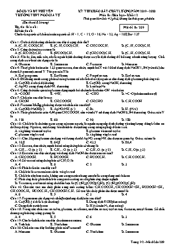 Đề thi khảo sát chất lượng môn Hóa học Khối 12 - Năm học 2019-2020 - Trường THPT Ngô Gia Tự - Mã đề thi 209 (Có đáp án)