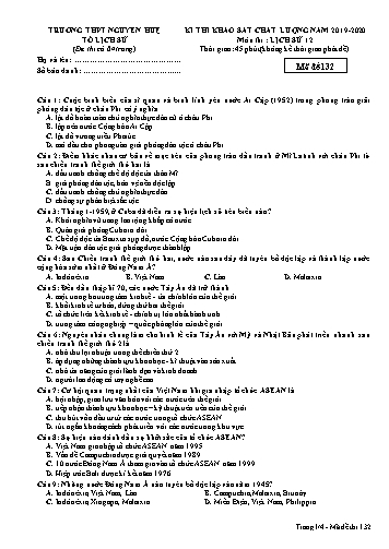 Đề thi khảo sát chất lượng môn Lịch sử 12 - Năm học 2019-2020 - Trường THPT Nguyễn Huệ (Có đáp án)