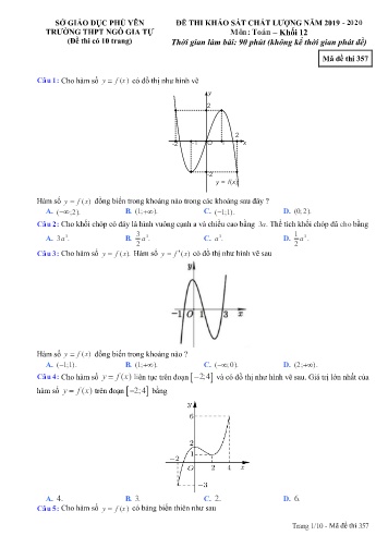 Đề thi khảo sát chất lượng môn Toán Khối 12 - Năm học 2019-2020 - Trường THPT Ngô Gia Tự - Mã đề thi 357 (Có đáp án)