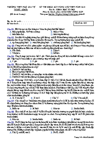 Đề thi khảo sát năng lực THPT năm 2019 môn Giáo dục công dân - Trường THPT Ngô Gia Tự - Mã đề thi 602 (Có đáp án)