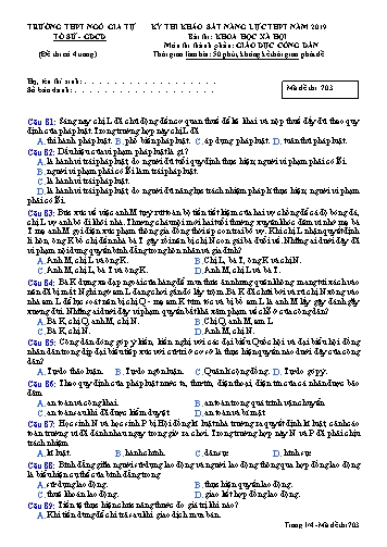 Đề thi khảo sát năng lực THPT năm 2019 môn Giáo dục công dân - Trường THPT Ngô Gia Tự - Mã đề thi 703 (Có đáp án)