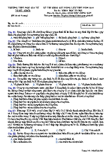 Đề thi khảo sát năng lực THPT năm 2019 môn Giáo dục công dân - Trường THPT Ngô Gia Tự - Mã đề thi 501 (Có đáp án)
