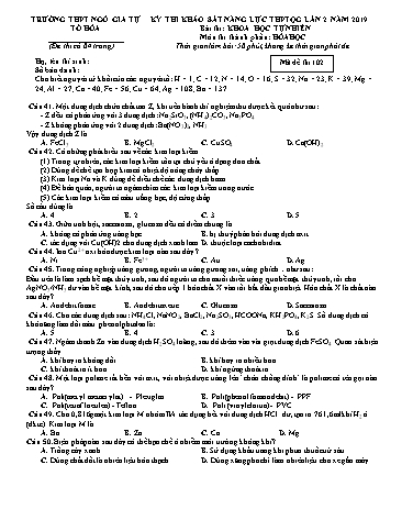 Đề thi khảo sát năng lực THPT Quốc gia lần 2 năm 2019 môn Hóa học - Trường THPT Ngô Gia Tự - Mã đề thi 102 (Có đáp án)