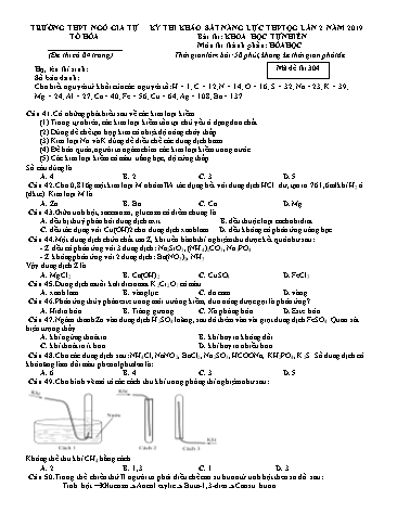 Đề thi khảo sát năng lực THPT Quốc gia lần 2 năm 2019 môn Hóa học - Trường THPT Ngô Gia Tự - Mã đề thi 304 (Có đáp án)