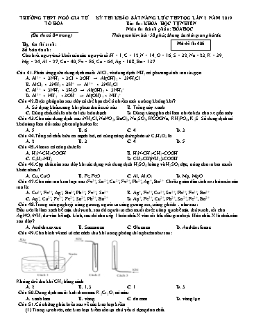 Đề thi khảo sát năng lực THPT Quốc gia lần 2 năm 2019 môn Hóa học - Trường THPT Ngô Gia Tự - Mã đề thi 405 (Có đáp án)