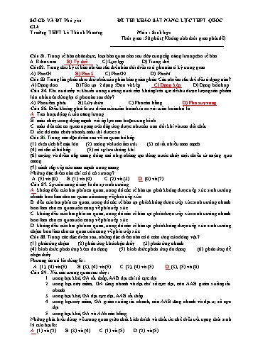 Đề thi khảo sát năng lực THPT Quốc gia môn Sinh học - Trường THPT Lê Thành Phương (Có đáp án)