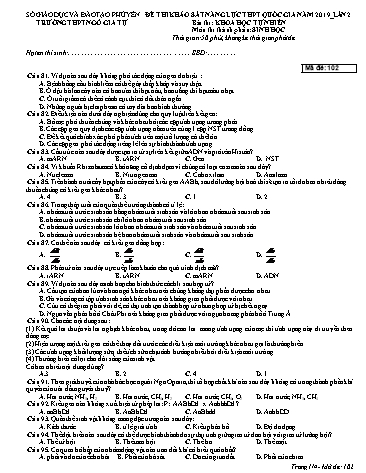 Đề thi khảo sát năng lực THPT Quốc gia năm 2019 lần 2 môn Sinh học - Trường THPT Ngô Gia Tự - Mã đề 102 (Có đáp án)