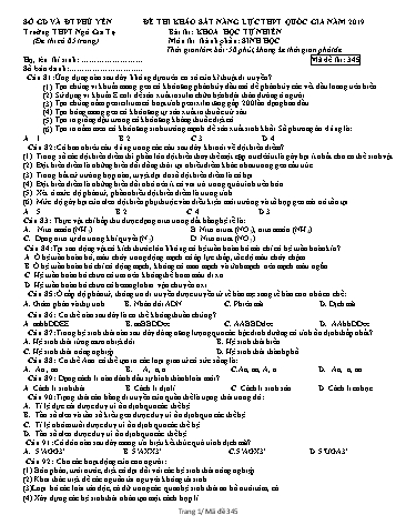 Đề thi khảo sát năng lực THPT Quốc gia năm 2019 môn Sinh học - Trường THPT Ngô Gia Tự (Có đáp án)