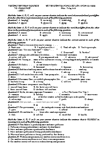 Đề thi kiểm tra năng lực môn Tiếng Anh Lớp 12 - Năm học 2019-2020 - Trường THPT Phan Bội Châu
