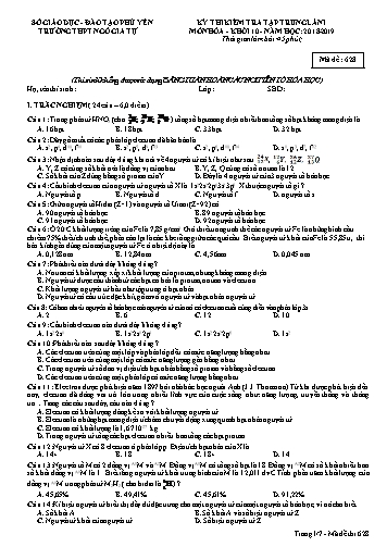 Đề thi kiểm tra tập trung lần I môn Hóa Khối 10 - Năm học 2018-2019 - Trường THPT Ngô Gia Tự (Có đáp án) Đề thi kiểm tra tập trung lần I môn Hóa Khối 10 - Năm học 2018-2019 - Trường THPT Ngô Gia Tự (Có đáp án)