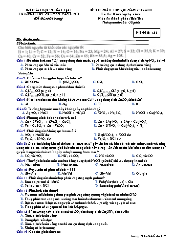 Đề thi mẫu THPT Quốc gia môn Hóa học - Năm học 2017-2018 - Trường THPT Nguyễn Văn Linh (Có đáp án)