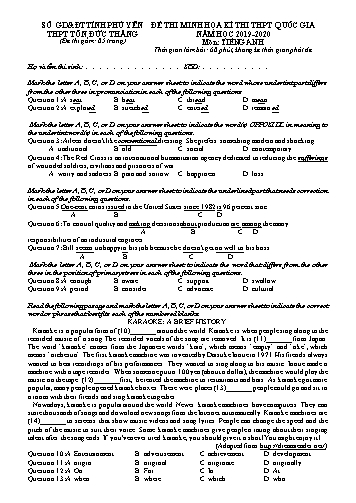 Đề thi minh họa kì thi THPT Quốc gia môn Tiếng Anh - Năm học 2019-2020 - Trường THPT Tôn Đức Thắng (Có đáp án)