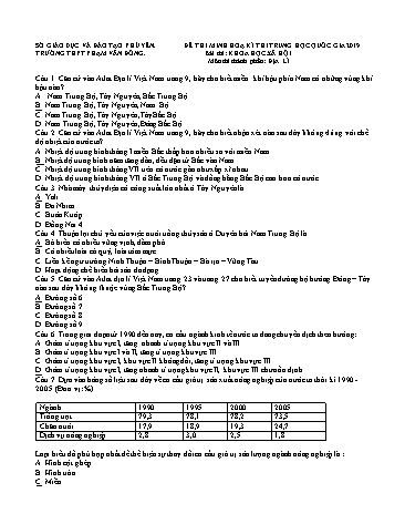 Đề thi minh hoạ kì thi trung học quốc gia 2019 môn Địa lí - Trường THPT Phạm Văn Đồng